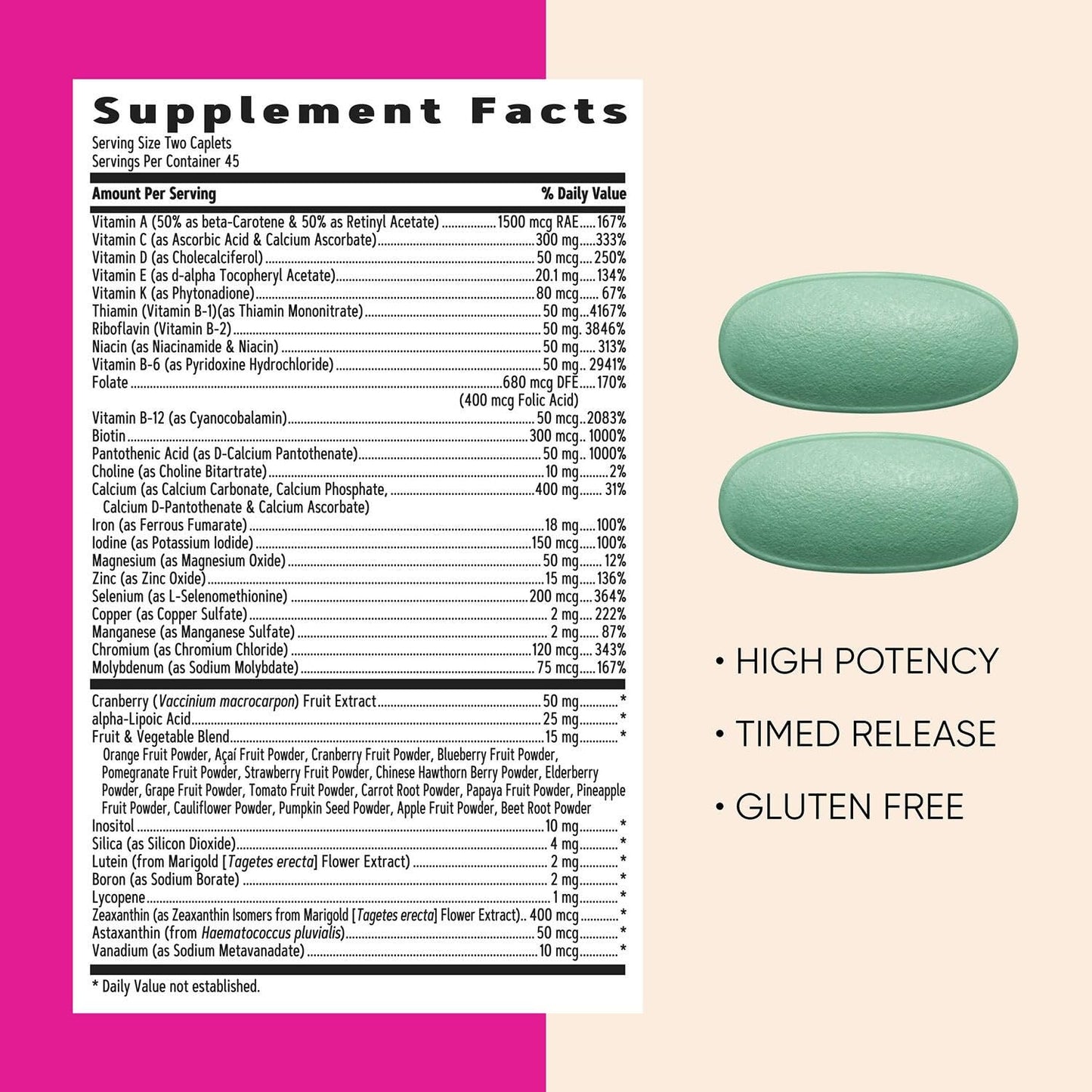 GNC Womens Ultra Mega Multivitamin Caplets – Immune Support, Timed Release, Gluten Free (90 ct)