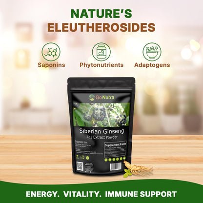 Go Nutra Siberian Ginseng - Eleuthero Root Powder 4:1 Extract, 1lb