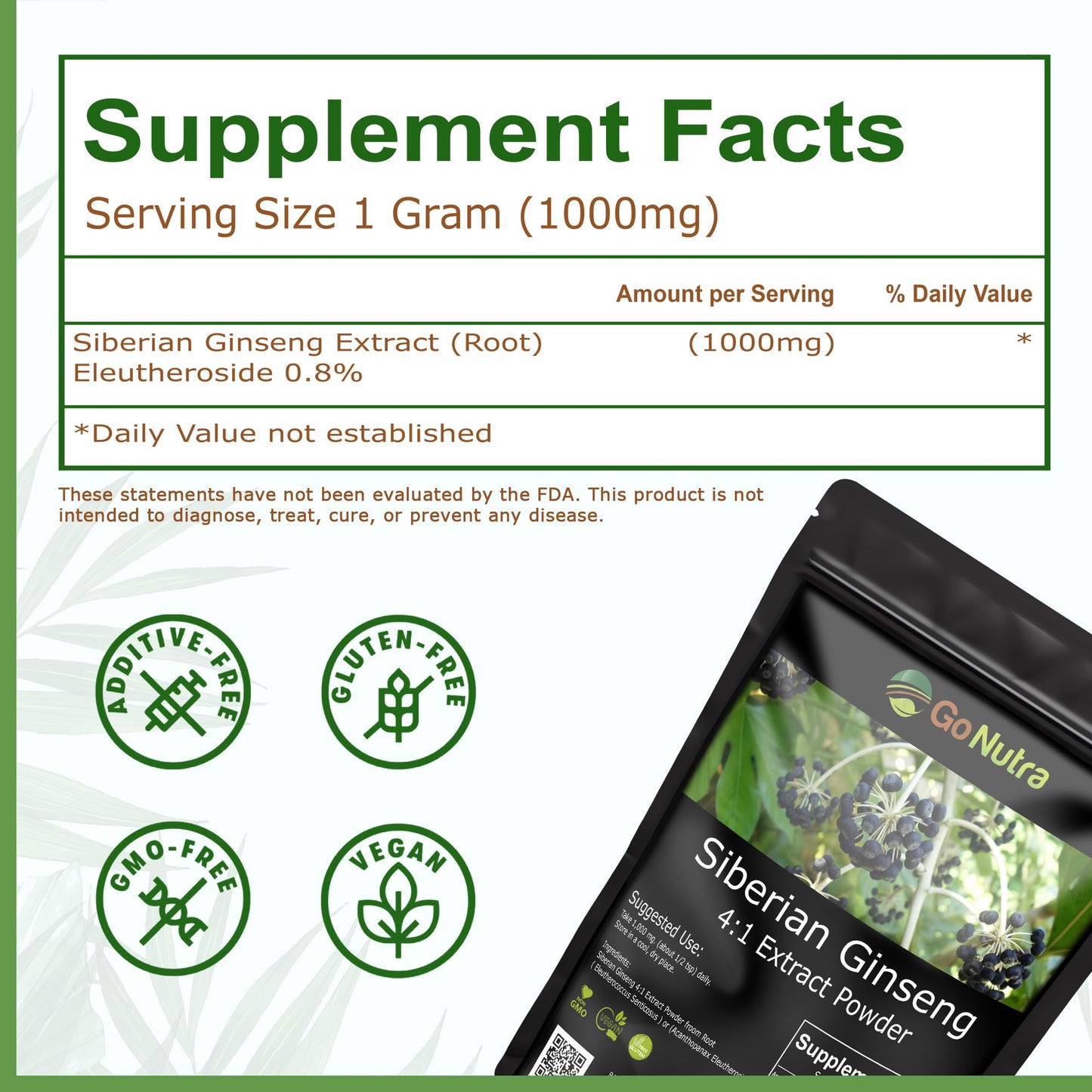 Go Nutra Siberian Ginseng - Eleuthero Root Powder 4:1 Extract, 1lb