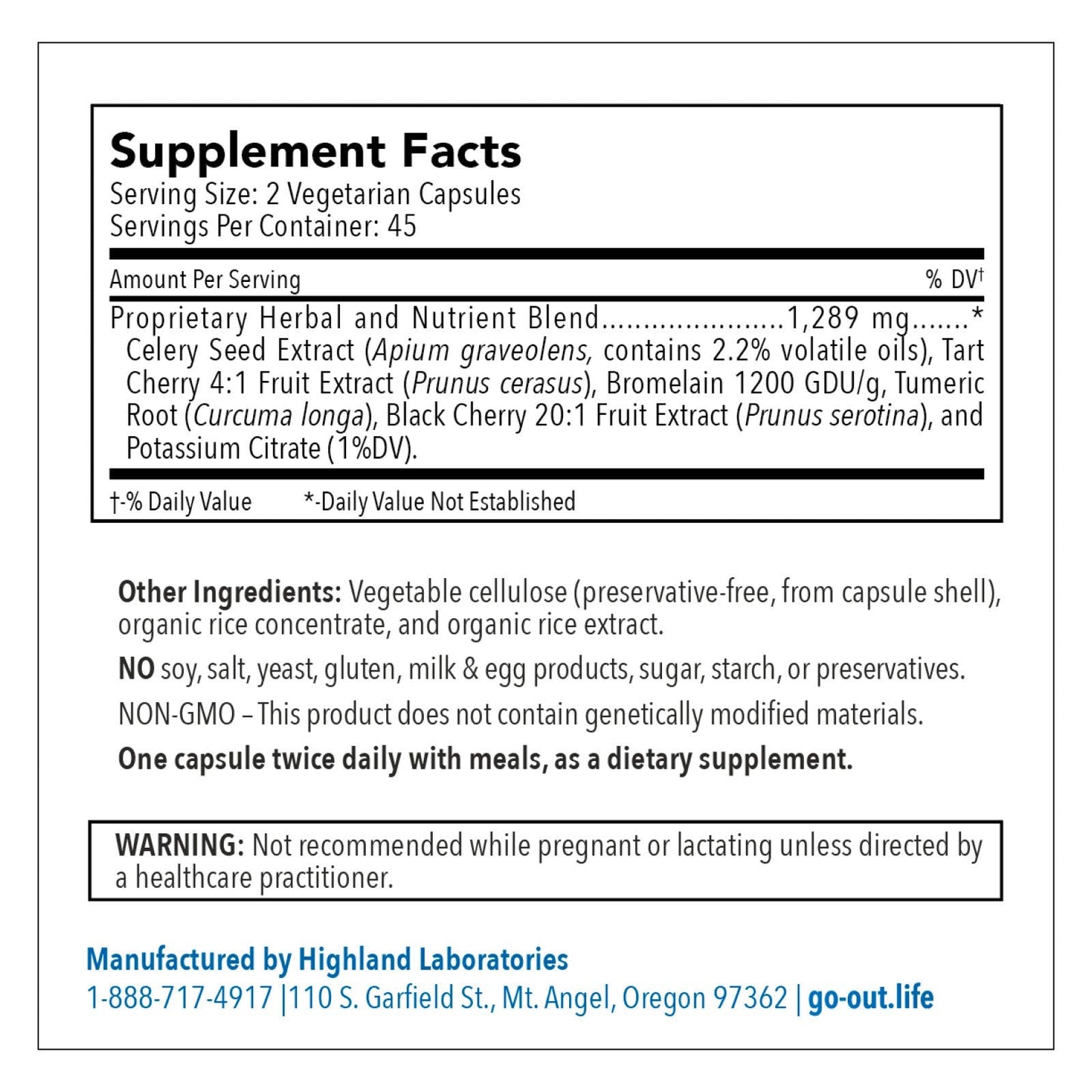 Go Out Daily Maintenance – Natural Uric Acid Support with Tart Cherry, Celery Seed & Turmeric