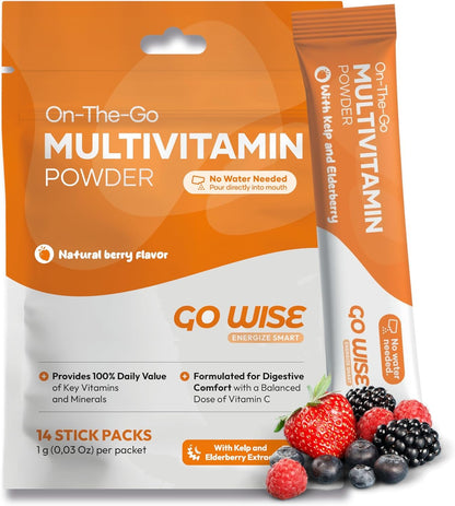 Go Wise On The Go Multivitamin Powder - Natural Berry (Pack of 3) | 14 Travel Sticks