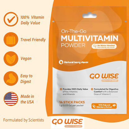 Go Wise On The Go Multivitamin Powder - Natural Berry (Pack of 3) | 14 Travel Sticks