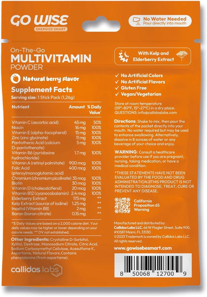 Go Wise On The Go Multivitamin Powder - Natural Berry (Pack of 3) | 14 Travel Sticks