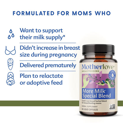 Motherlove More Milk Special Blend Lactation Supplement (60 Liquid Caps) - Goat's Rue, Organic Herbs | Vegan, Non-GMO, Kosher, Soy-Free