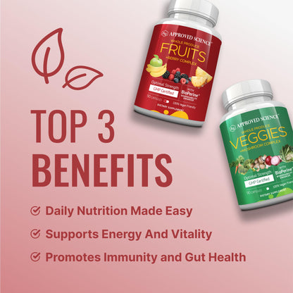 Approved Science Fruits & Veggies: 42-Item Whole Fruit & Veggie Capsule Supplement (90 Capsules)