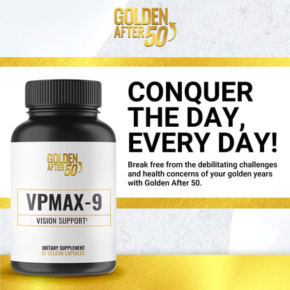 Golden After 50 VpMax-9: Sight Care Eye Vitamins with Lutein, Bilberry & Lycopene – 3 Bottles