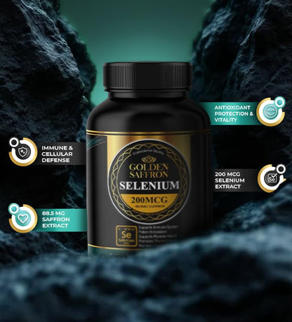 Golden Saffron Selenium - 200 mcg Selenium & 88.5 mg Saffron Extract | Made in USA