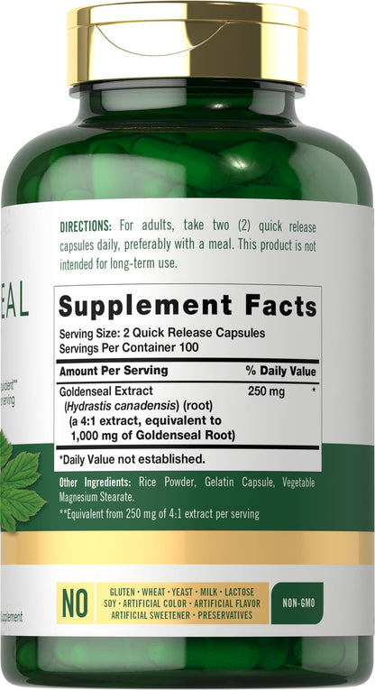 Carlyle Goldenseal Root Capsules 1000mg - 200 Count | Non-GMO & Gluten Free | Traditional Herb Supplement