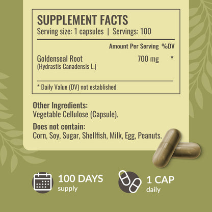 Goldenseal Root Capsules 700mg - Immune & Respiratory Support | Vegan, Non-GMO | Herbamama