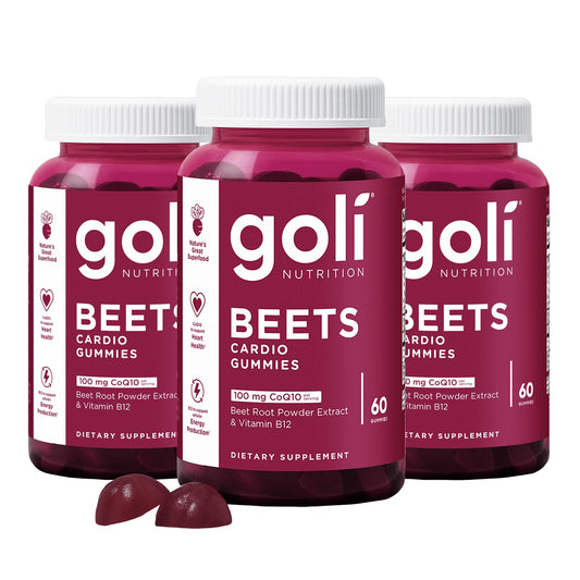 Goli Beets Cardio Gummies with CoQ10 & Vitamin B12 – Beetroot Extract for Cardiovascular Wellness – Vegan, Non-GMO, Gluten-Free – 60 Count (3 Pack)