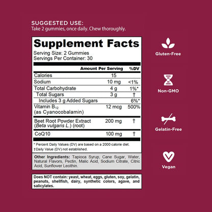 Goli Beets Cardio Gummies with CoQ10 & Vitamin B12 – Beetroot Extract | Vegan, Non-GMO, Gluten-Free (300 Count, 5 Pack)