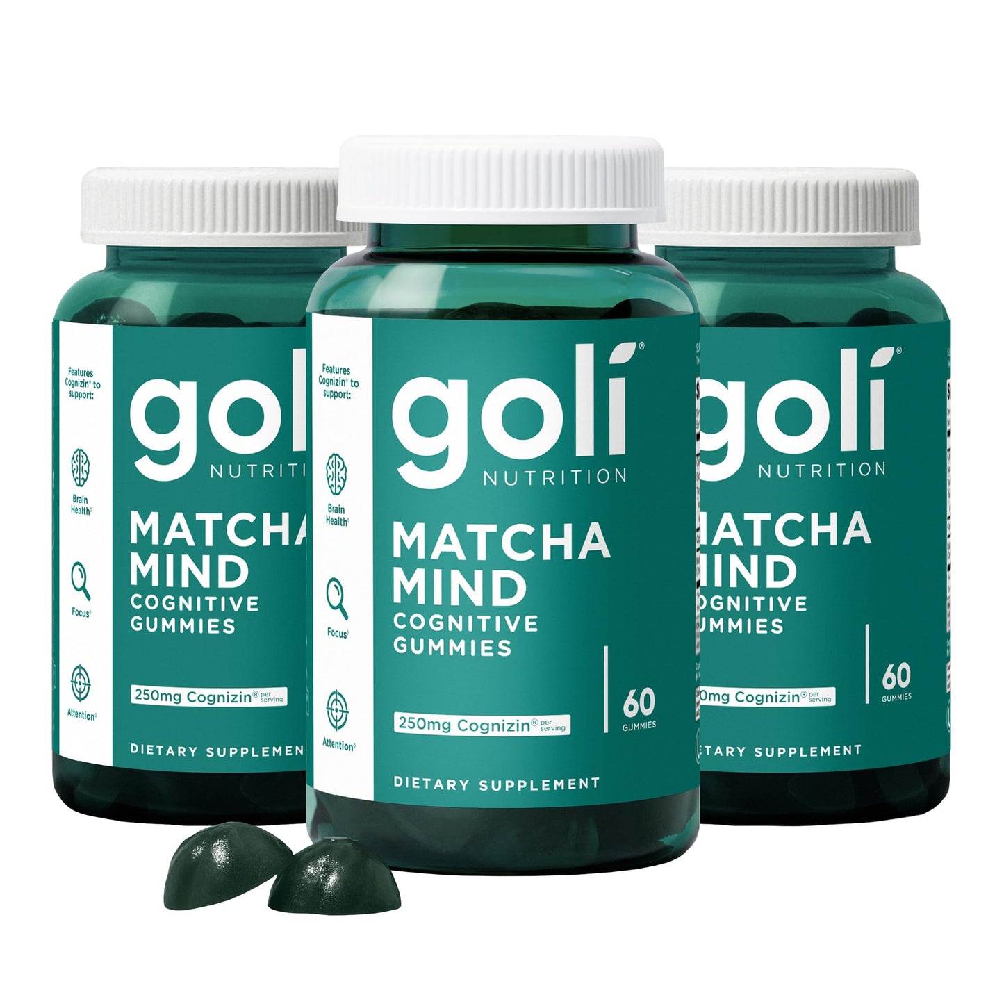 Goli Matcha Mind Gummies – 180 Count | Cognizin for Focus & Brain Health | Vegan, Non-GMO, Gluten-Free