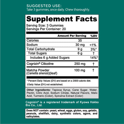 Goli Matcha Mind Gummies – 180 Count | Cognizin for Focus & Brain Health | Vegan, Non-GMO, Gluten-Free