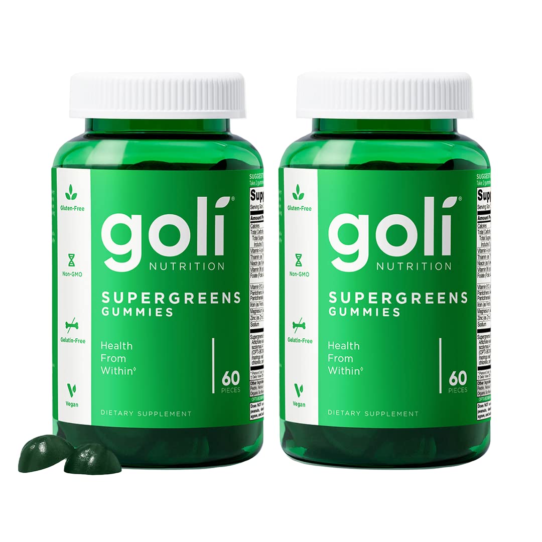 Goli SuperGreens Vitamin Gummy – 120 Count, Pack of 2 | Plant-Based, Vegan, Gluten-Free, Gelatin-Free