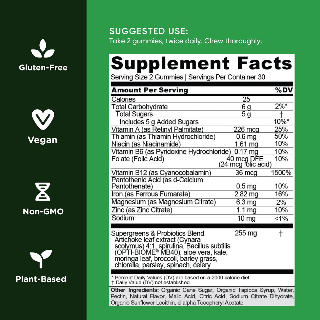 Goli SuperGreens Vitamin Gummy – 120 Count, Pack of 2 | Plant-Based, Vegan, Gluten-Free, Gelatin-Free