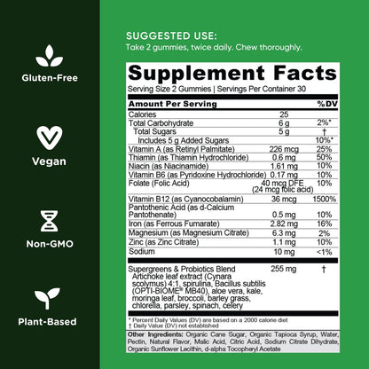 Goli SuperGreens Vitamin Gummy – 120 Count, Pack of 2 | Plant-Based, Vegan, Gluten-Free, Gelatin-Free