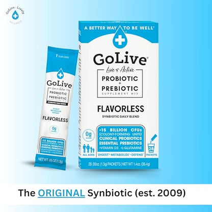 GoLive Synbiotic Powder: Prebiotic & Probiotic for Gut Health (15-50B CFUs)