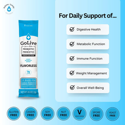 GoLive Synbiotic Powder: Prebiotic & Probiotic for Gut Health (15-50B CFUs)
