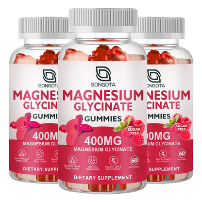 GONGOTA Magnesium Glycinate Gummies 400 mg + 100 mg Magnesium Compound with Vitamin D & B6 | Sugar-Free, 180 Gummies