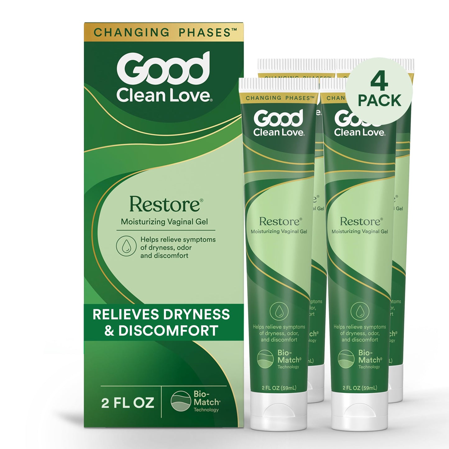 Good Clean Love Restore Moisturizing Vaginal Gel – pH-Balanced, Water-Based with Aloe Vera & Lactic Acid (2 oz, 4-Pack)