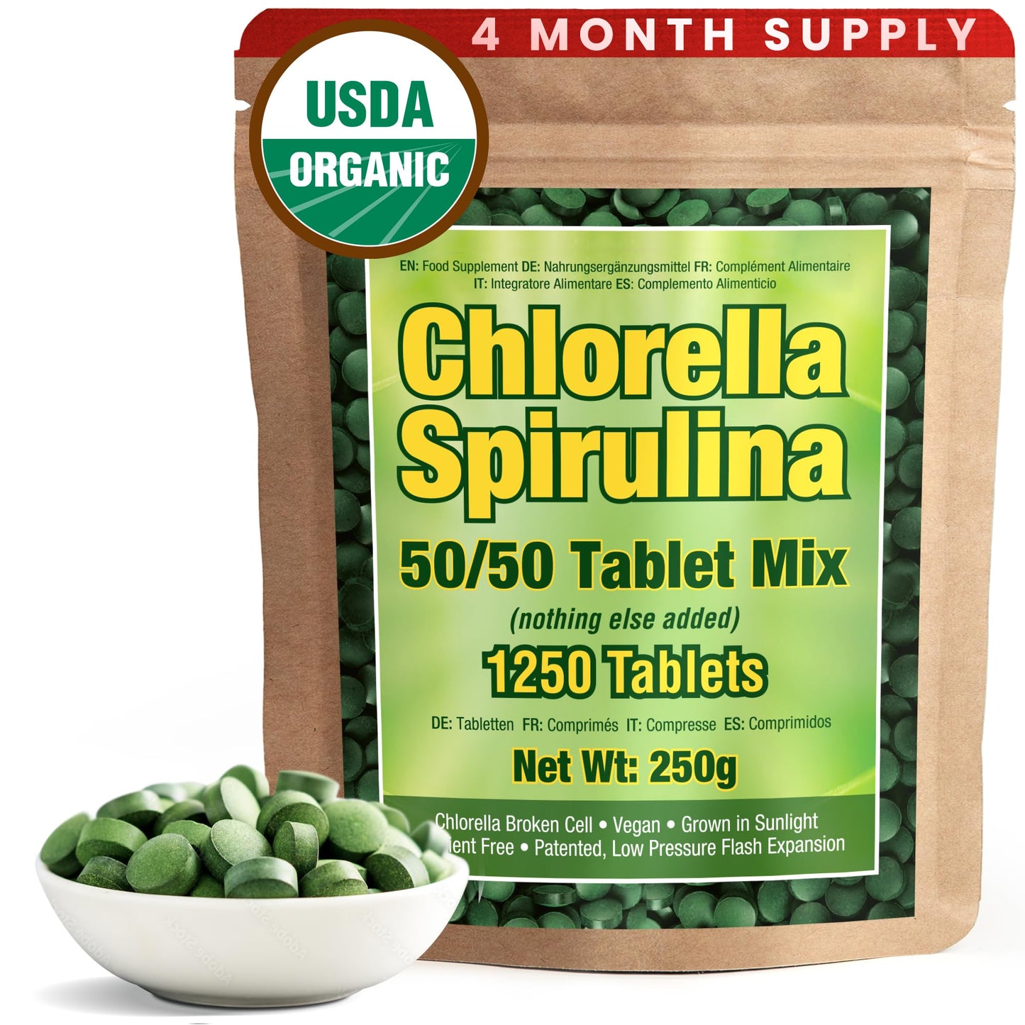 Good Natured Premium Spirulina & Chlorella Capsules | 1,250 Tablets | Non-GMO