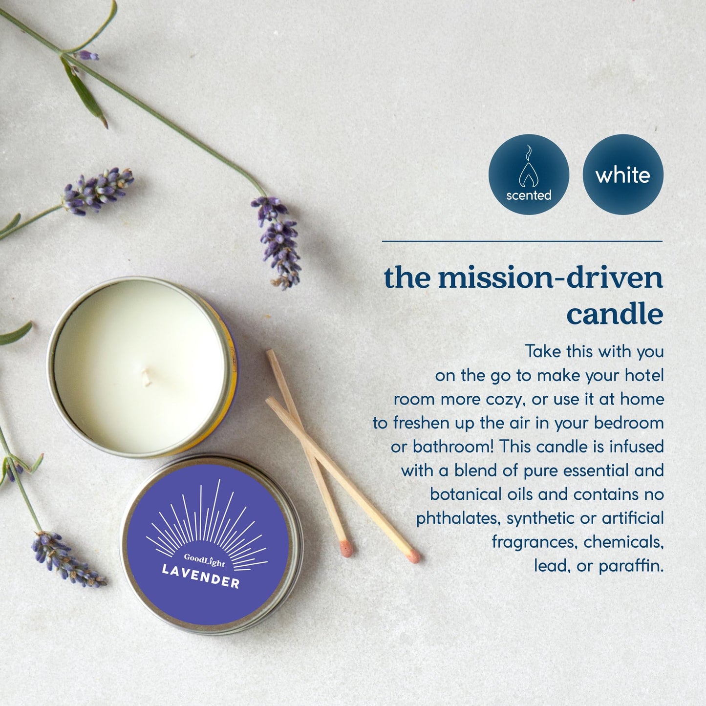 GoodLight Paraffin-Free Lavender Essential Oil Travel Candle | Clean Burning Non-Toxic Tin, 6oz