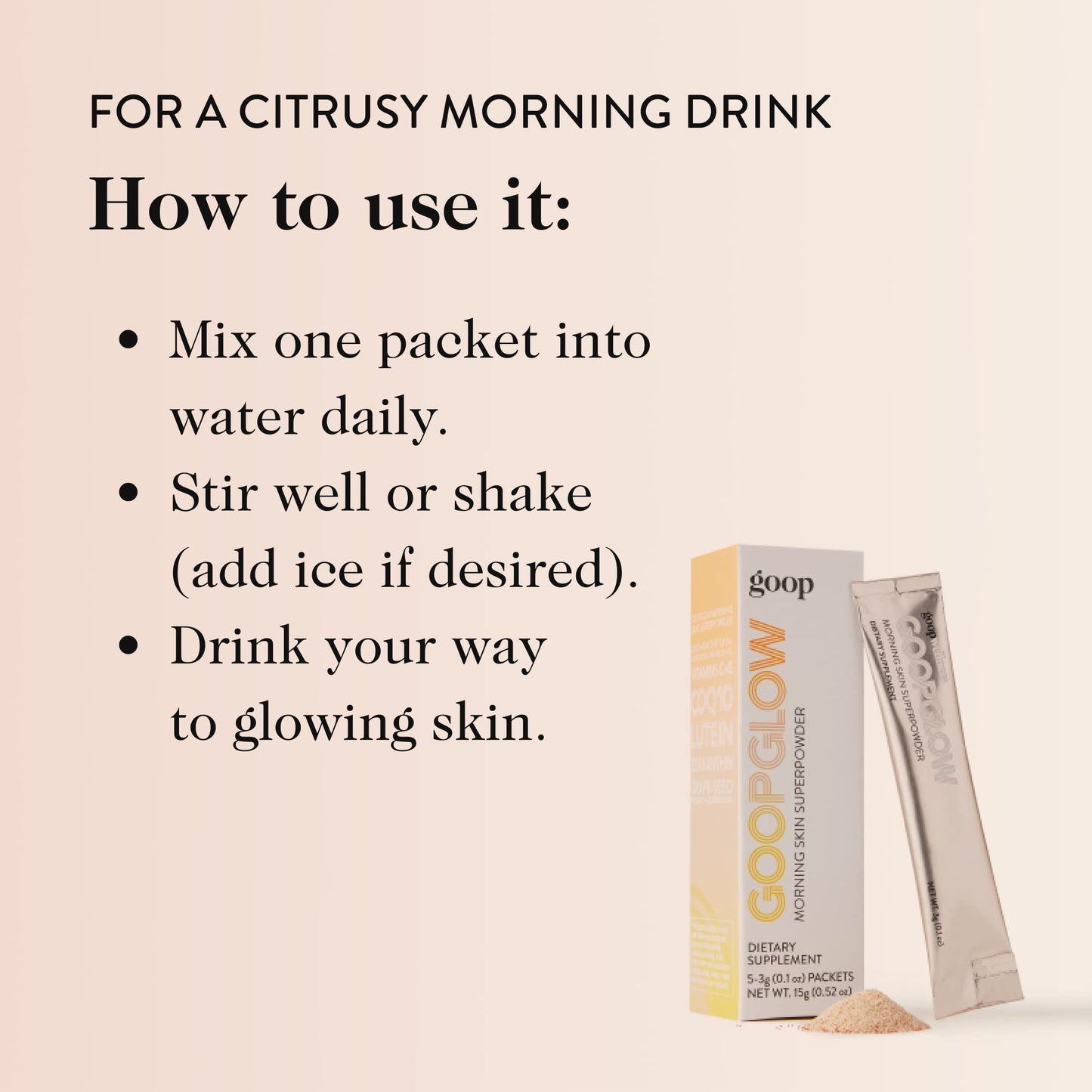 goop Beauty Morning Skin Drink Mix — Vitamin C & E for Radiant Skin, Lemon Verbena & Orange Flavor, 30 Pack