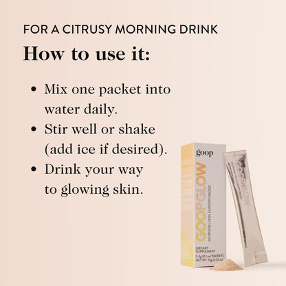 goop Beauty Morning Skin Drink Mix — Vitamin C & E for Radiant Skin, Lemon Verbena & Orange Flavor, 30 Pack