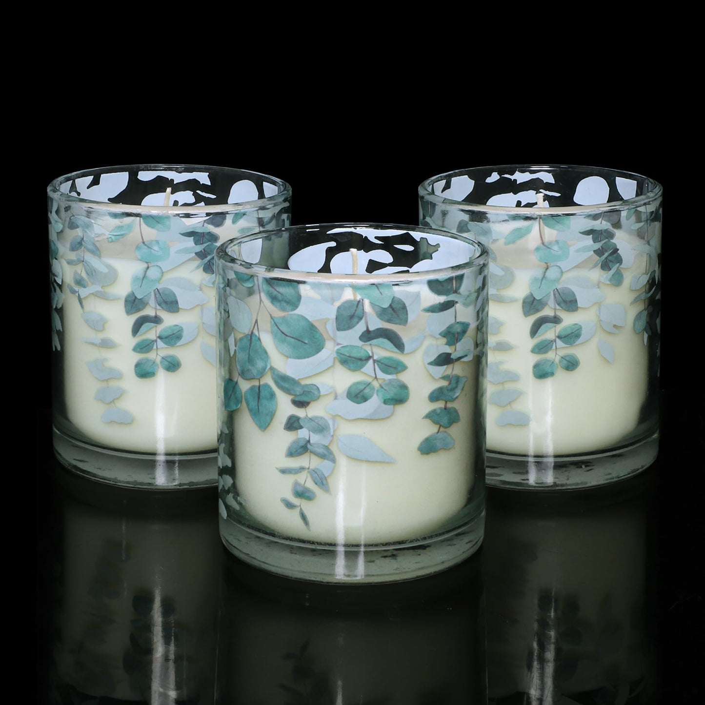 GORGE MOMENT Eucalyptus Scented Candles – 6.5oz Set of 3, Green Glass with Eucalyptus Leaf Design