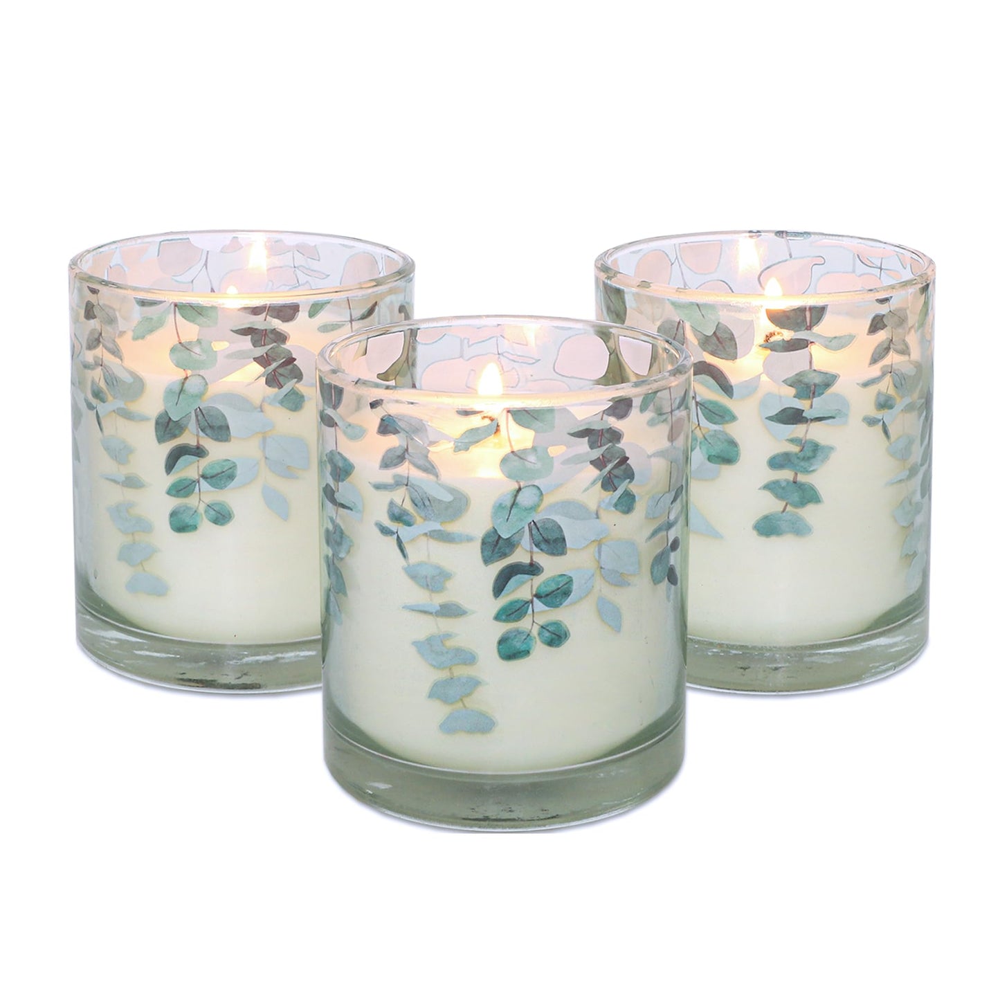 GORGE MOMENT Eucalyptus Scented Candles – 6.5oz Set of 3, Green Glass with Eucalyptus Leaf Design