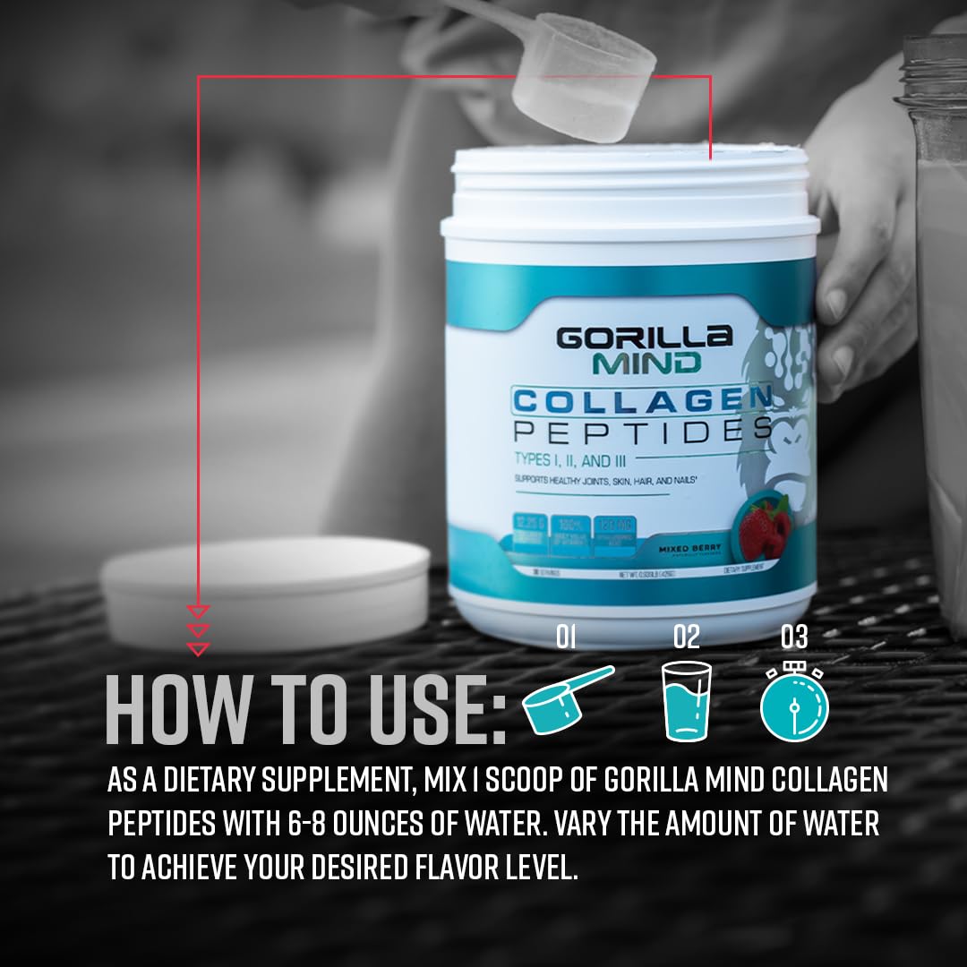 Gorilla Mind Collagen Peptides Powder – Joint Health, Skin, Hair & Nails | Mixed Berry 426g