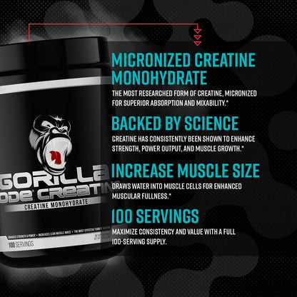 Gorilla Mind Creatine Monohydrate Micronized Powder – 5 g Serving, 100 Servings, Made in USA