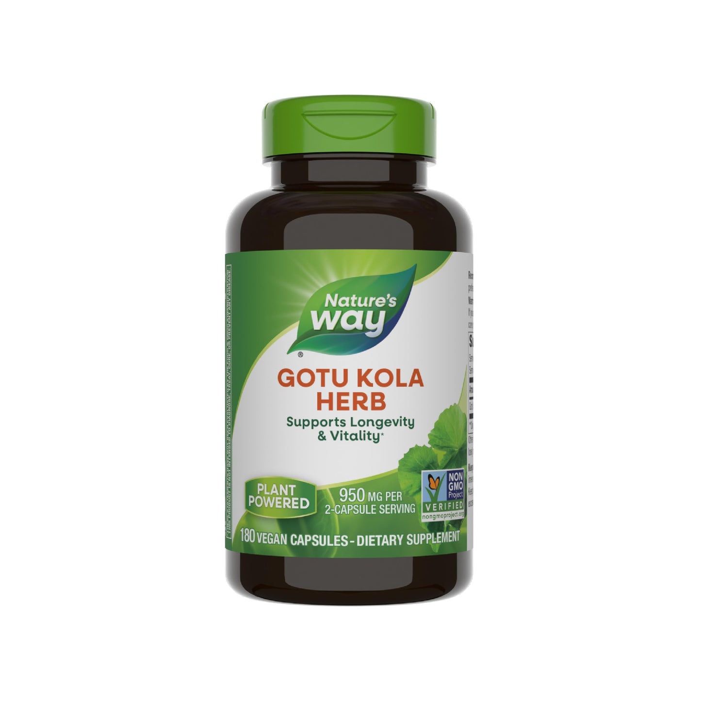 Nature's Way Gotu Kola Herb – 950 mg per 2-Capsule Serving | 180 Capsules | Non-GMO Project Verified (Packaging May Vary)