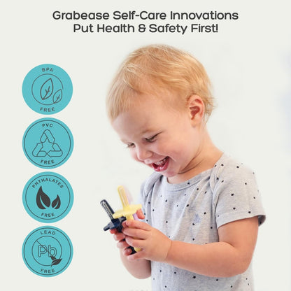Grabease Double-Sided Baby Toothbrush 2-Pack Navy/Orange – Choke Protection for Toddlers 12m+