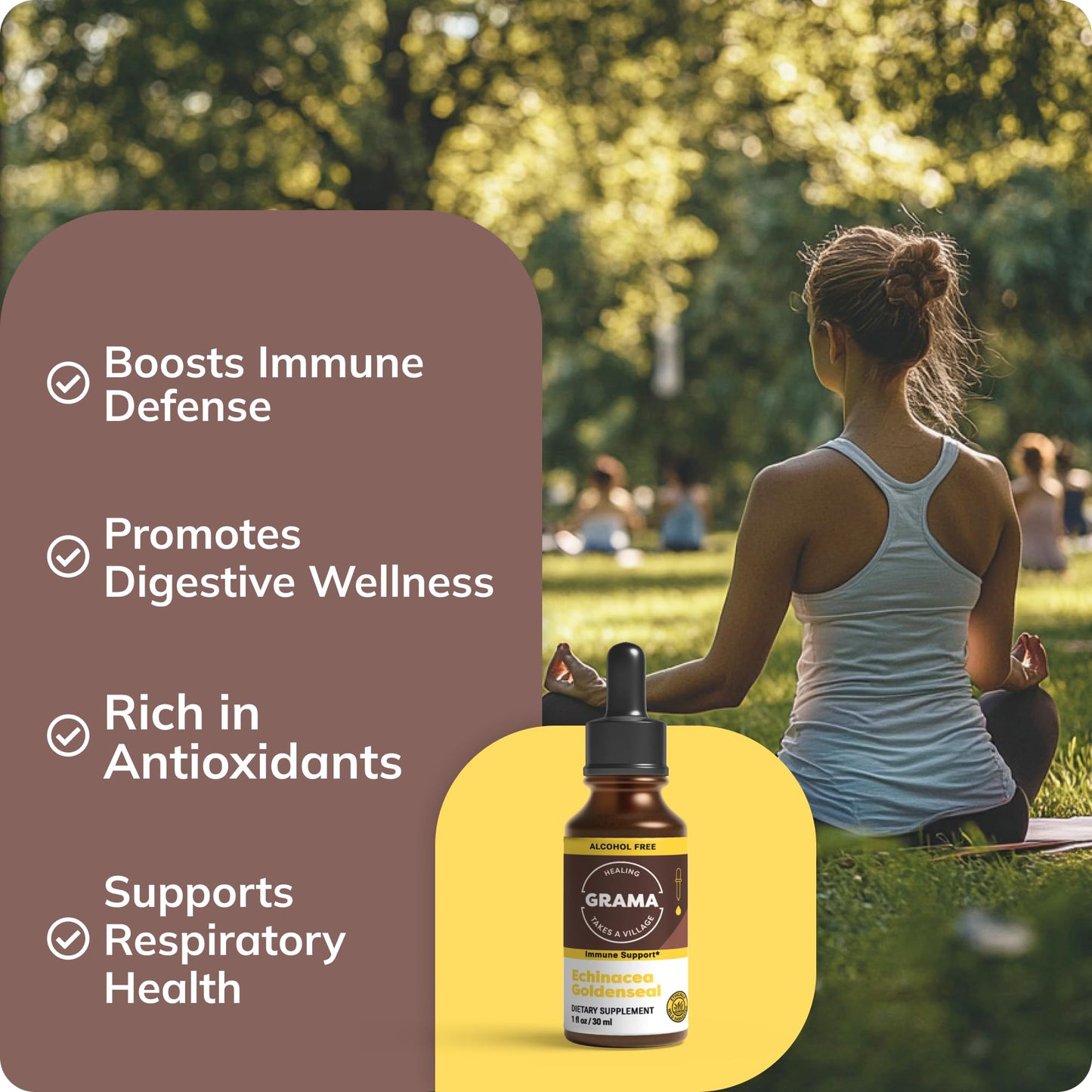 Grama Wellness Organic Echinacea Goldenseal Tincture - Immune Support, Alcohol-Free, 30 Servings
