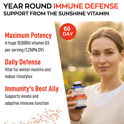 Granions 10,000IU Vitamin D3 K2 MK7 Complex - 60 One-A-Day Tablets | Immune Support, Bone Health