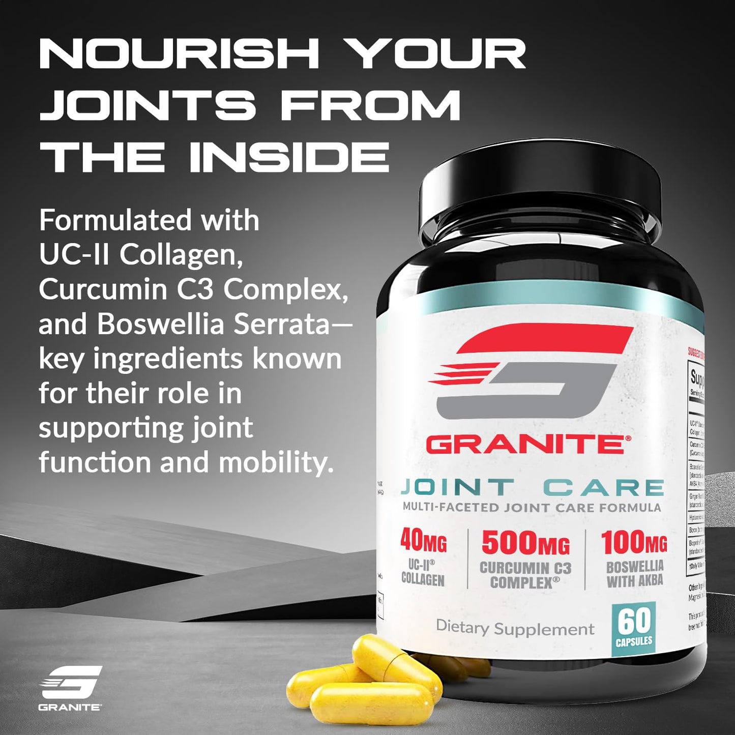 Granite Joint Care: UC-II Collagen + Turmeric Curcumin C3 + Boswellia – All-in-One Joint Support (60ct)