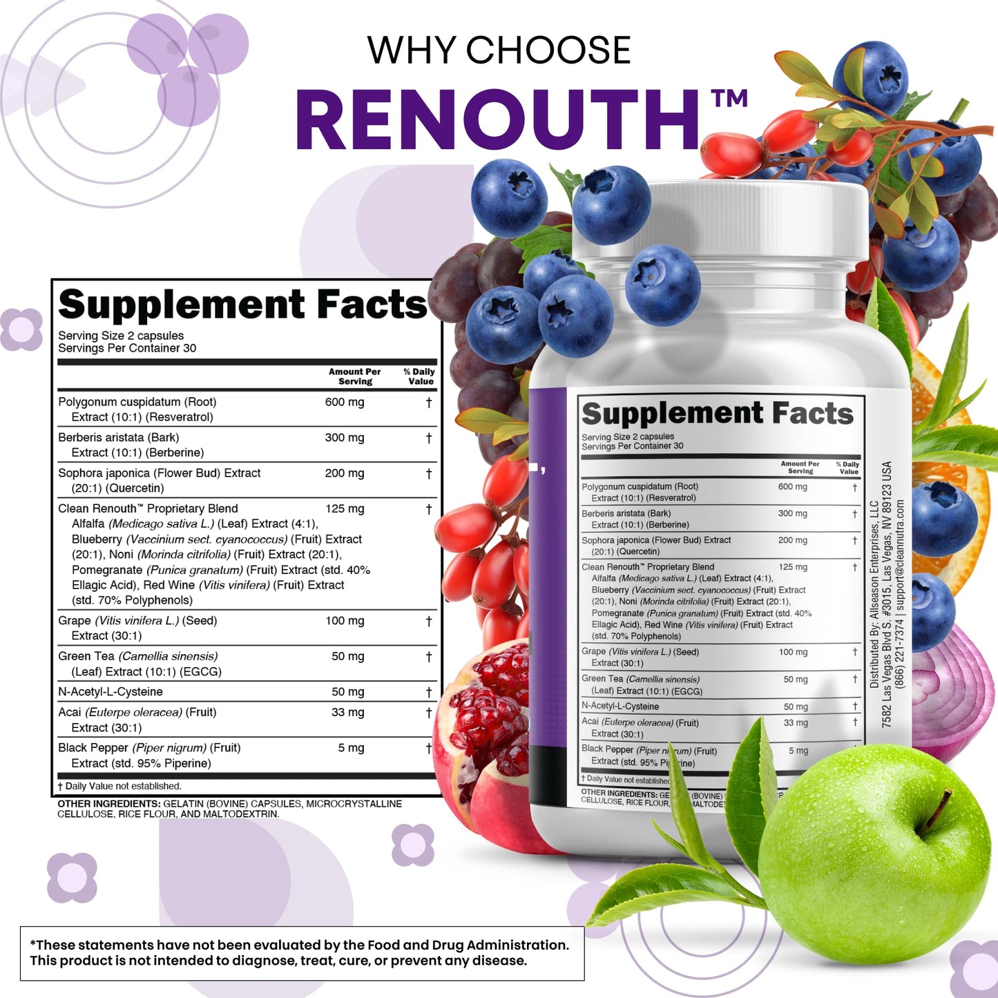 Clean Resveratrol Supplement with Berberine, Grape Seed & Quercetin