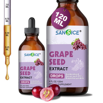 Organic Grape Seed Extract Liquid Drops 300mg – 95% Proanthocyanidins, Non-GMO, 4 fl oz