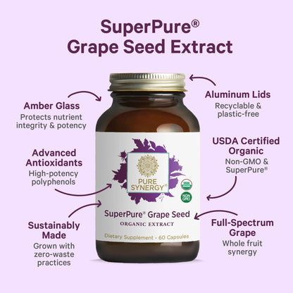 Pure Synergy SuperPure Grape Seed Extract | Organic Grape Seed Polyphenols – Heart Health, Skin & Healthy Aging (60 Capsules)