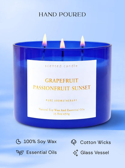 Grapefruit Passionfruit Sunset 3-Wick Soy Candle – 15.8 oz | Tropical Citrus