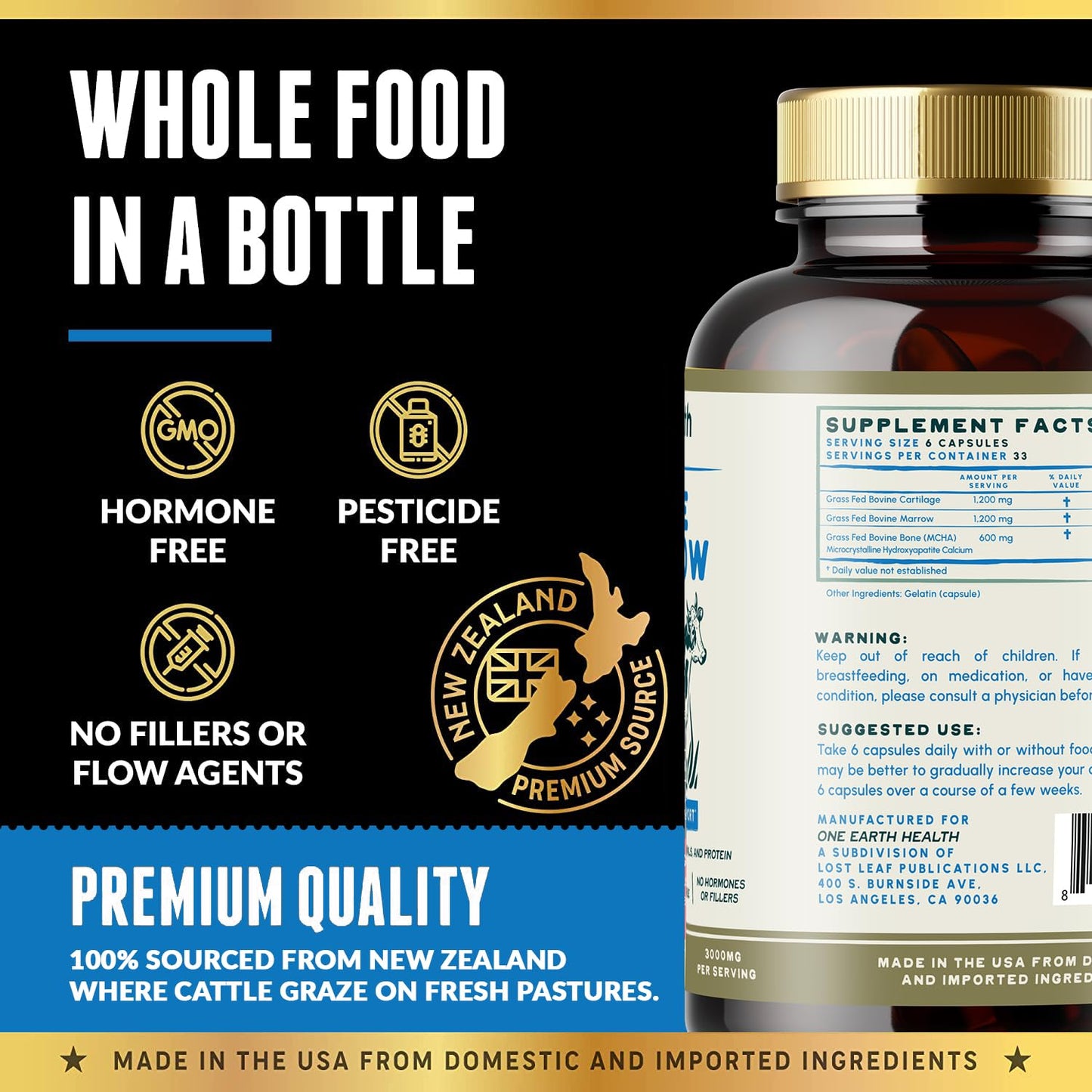 Grass Fed Beef Bone Marrow Supplement – 200 Count | New Zealand Sourced