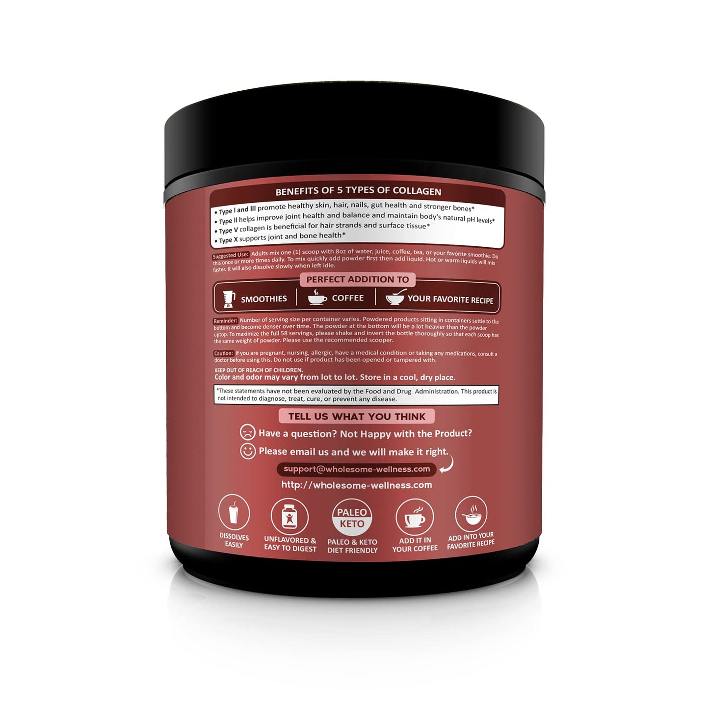 Wholesome Wellness Multi Collagen Powder – Grass-Fed Type I II III V X