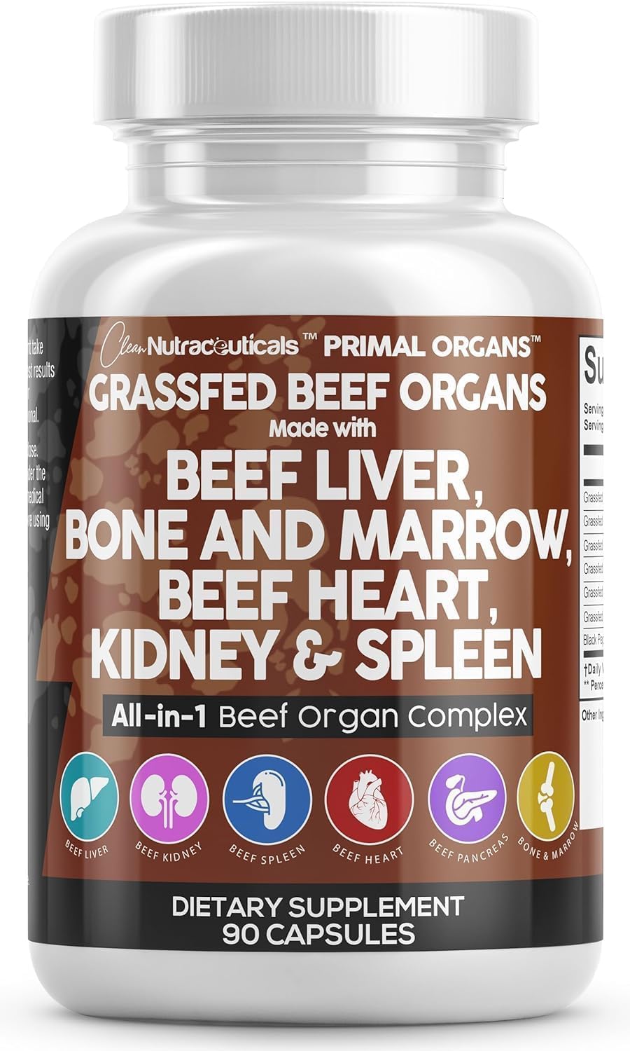 Grass Fed Beef Liver Capsules with Desiccated Organs (Heart, Spleen, Pancreas) + Bone & Marrow | Premium Quality