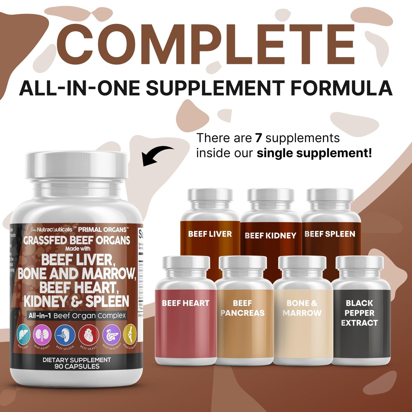 Grass Fed Beef Liver Capsules with Desiccated Organs (Heart, Spleen, Pancreas) + Bone & Marrow | Premium Quality