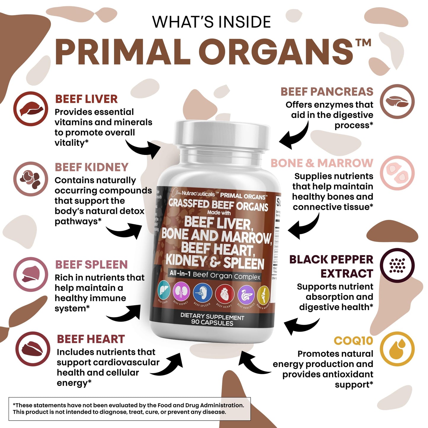 Grass Fed Beef Liver Capsules with Desiccated Organs (Heart, Spleen, Pancreas) + Bone & Marrow | Premium Quality
