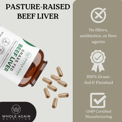 Grass Fed Beef Liver Capsules - 120 Count | 3,000mg Serving | Pasture Raised | No Fillers