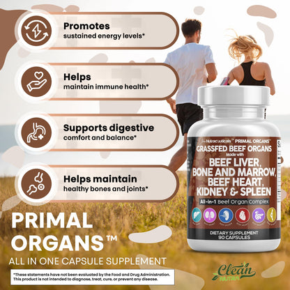 Grass Fed Beef Liver Capsules with Desiccated Organs (Heart, Spleen, Pancreas) + Bone & Marrow | Premium Quality