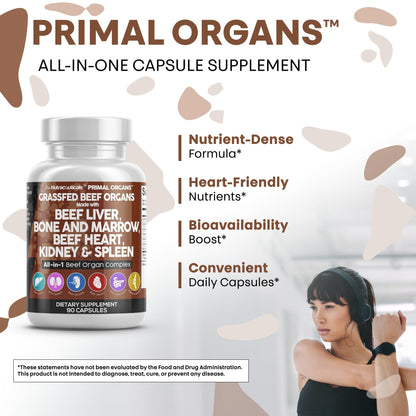 Grass Fed Beef Liver Capsules with Desiccated Organs (Heart, Spleen, Pancreas) + Bone & Marrow | Premium Quality