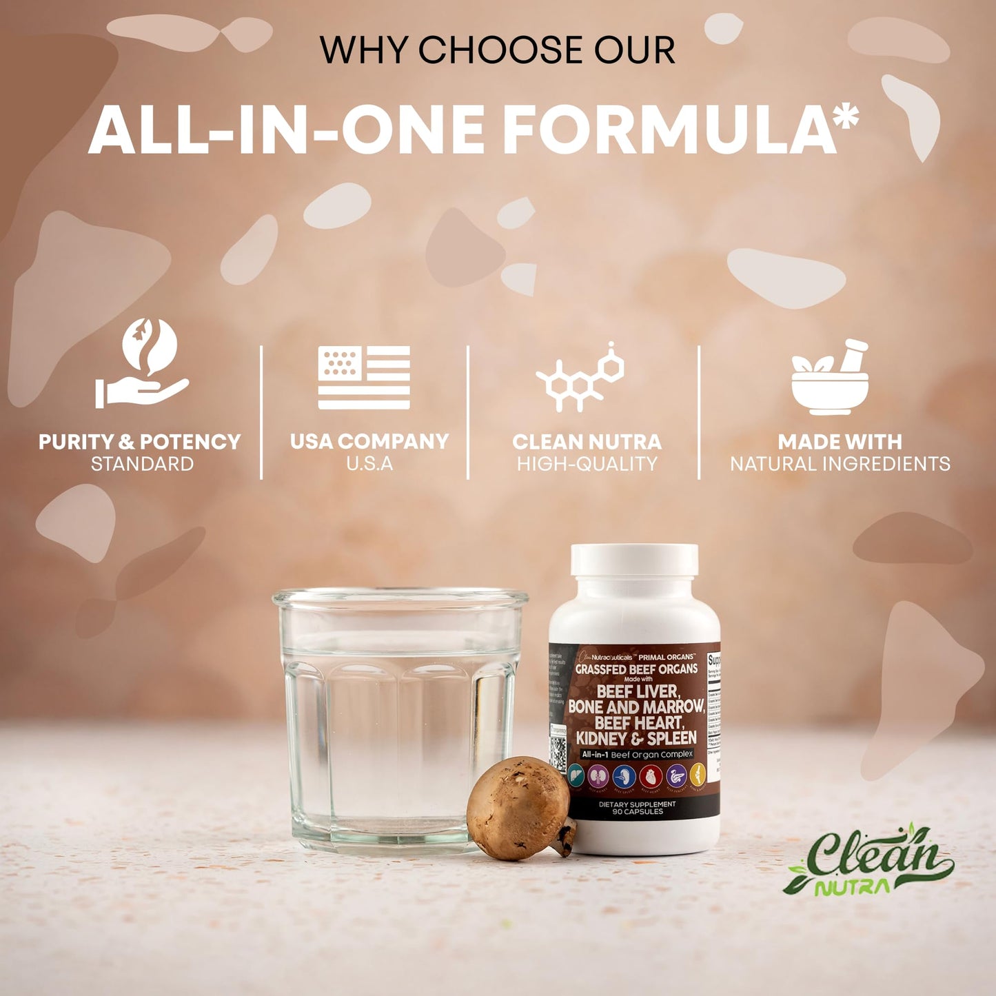 Grass Fed Beef Liver Capsules with Desiccated Organs (Heart, Spleen, Pancreas) + Bone & Marrow | Premium Quality